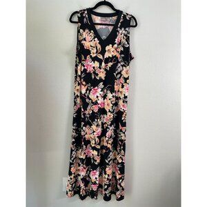 Chicos Womens Large Floral Butterfly Sleeveless V Neck Midi Dress Stretch